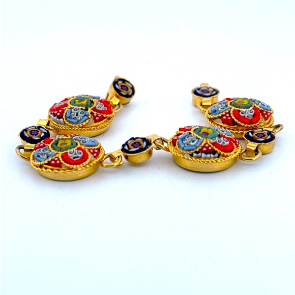 Jewelry - Vintage Italian gold plate micro mosaic link bracelet with white blue red colors